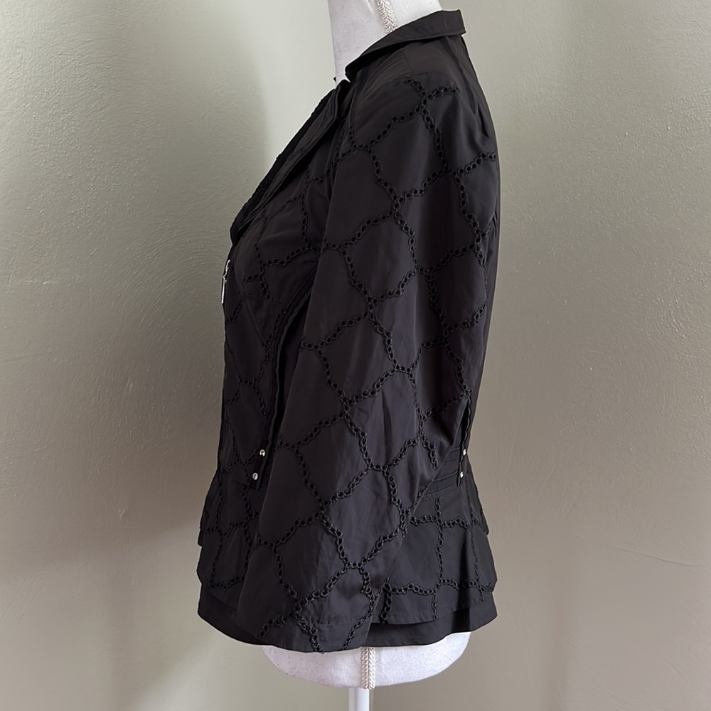 WHBM Eyelet Zip Front BlazerJacket with Rhinestone Accents and Peplum Hemline - Picture 10 of 14
